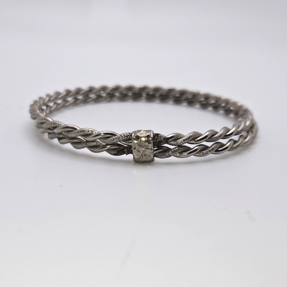 🟢3/$19🟢 Handmade Silver Twisted Double Dual Bangle Bracelet Stack - Picture 4 of 7